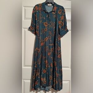 NATURAL LIFE Teal and Orange Floral Midi Dress